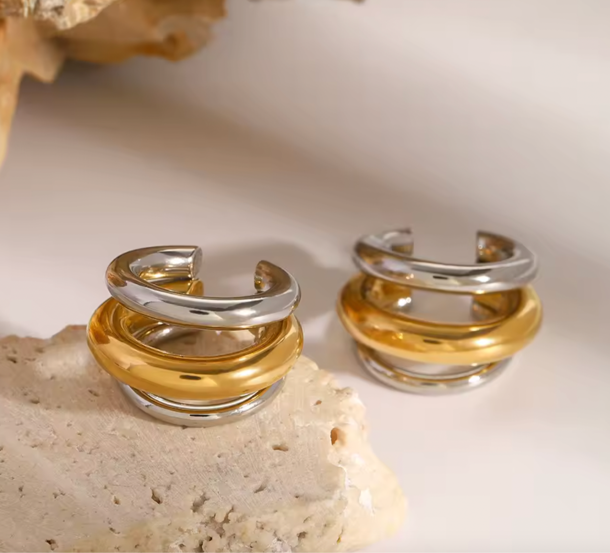 Earcuff Zlato-Stříbrný JUMPE Nerezová ocel